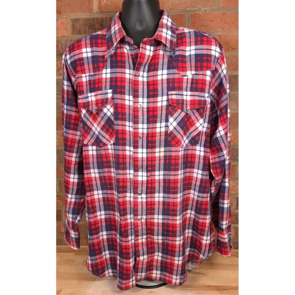 Dee Cee Rangers Long Sleeve Button Up Mens XL Red Plaid Pearl Snap Shirt USA